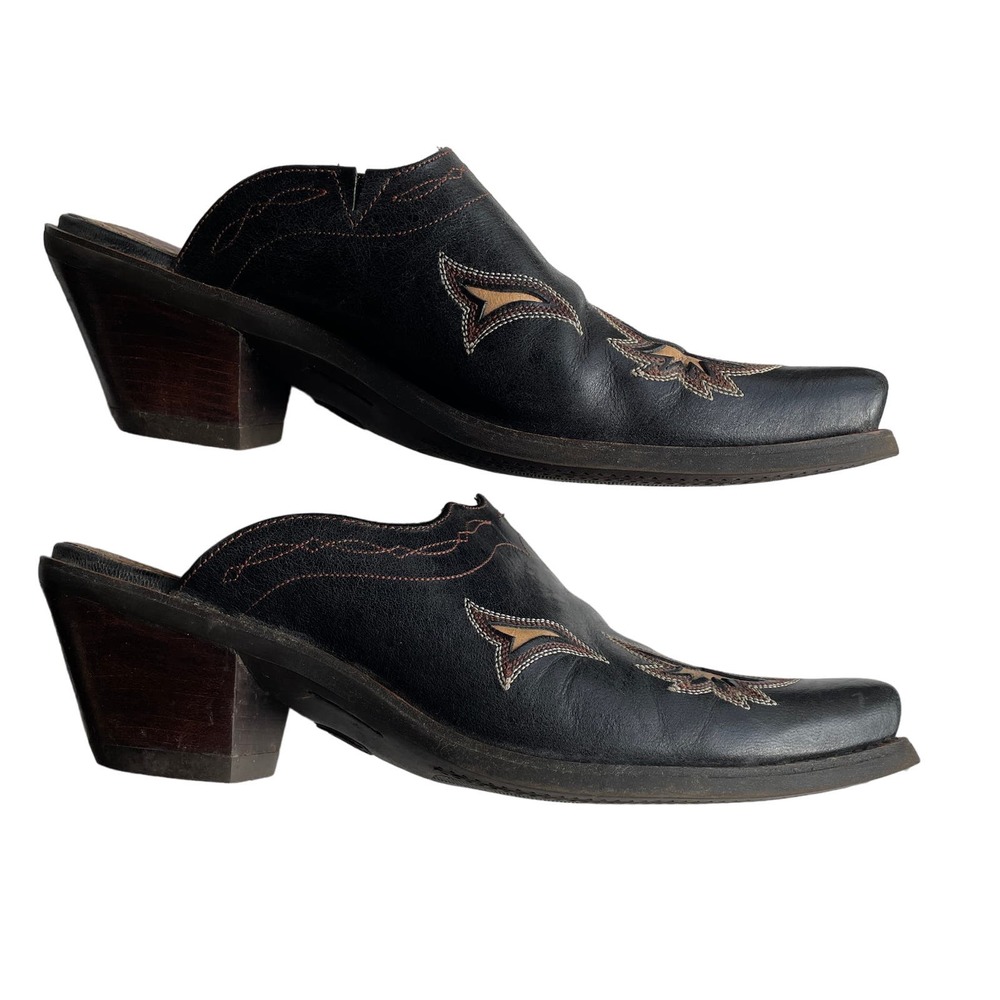 Ariat Western Shoes Womens Size 8B Black Mules Slip-On Cowboy Leather Point Toe